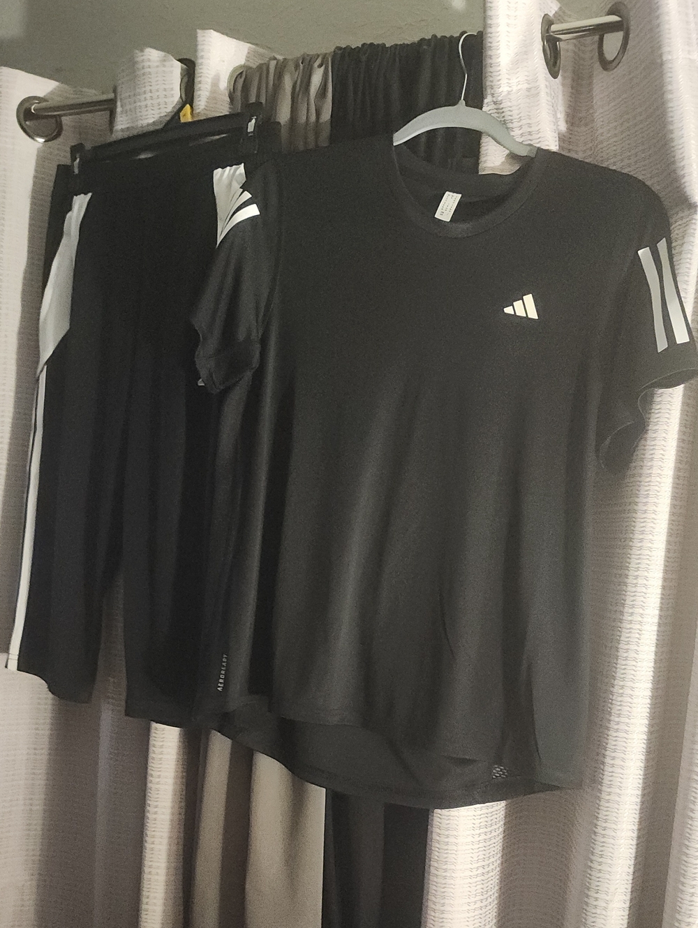 adidas Black Short Sleeve Tee and matching calf bottom with White Stripe Accents